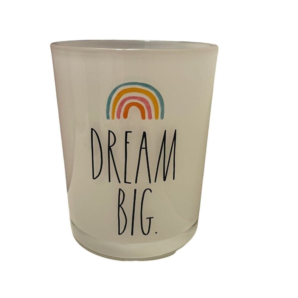 Rae Dunn Inspired Dream Big Rainbow Glass Candle Holder Jar Home Decor
